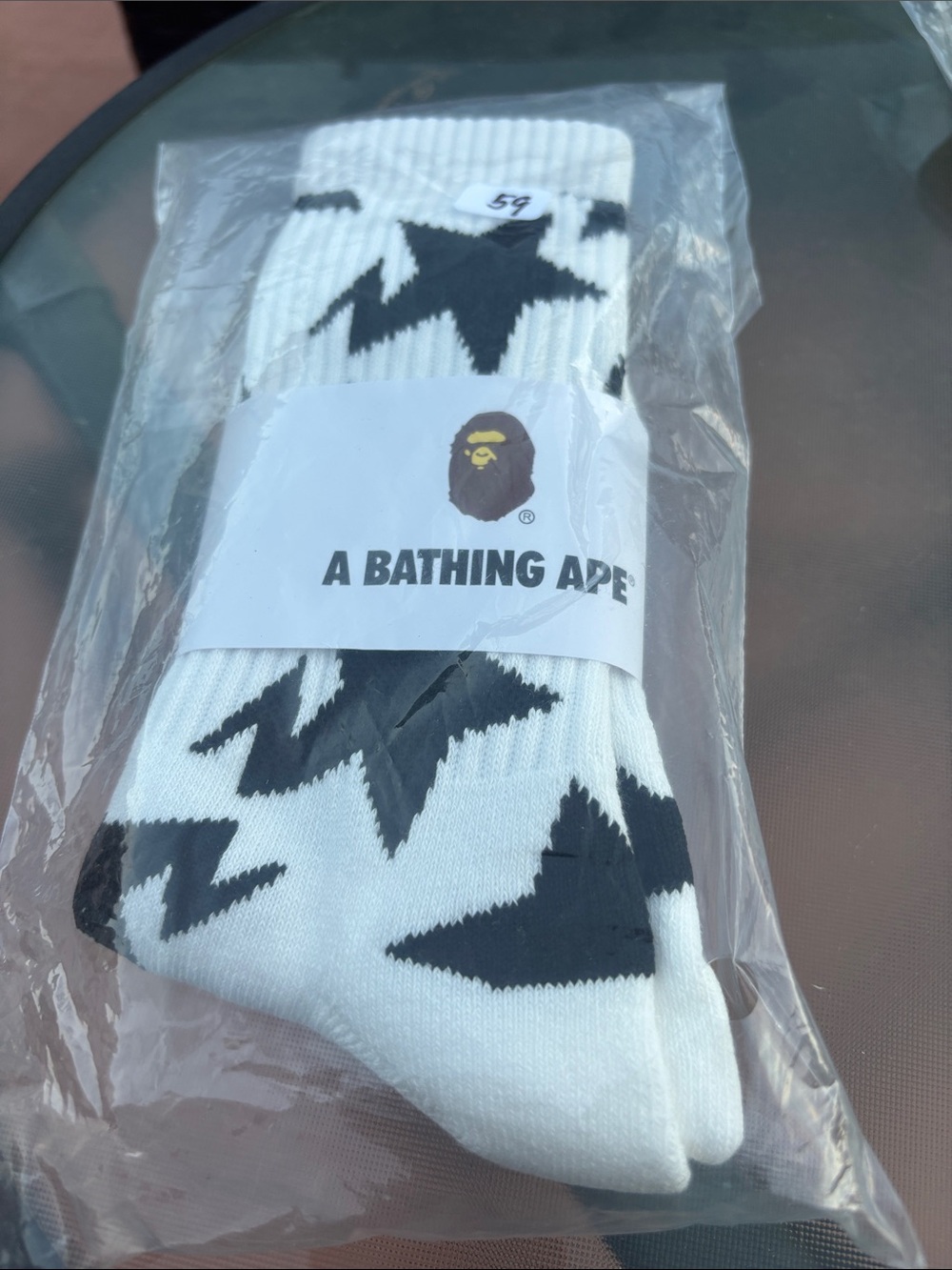 A Bathing Ape White & Black Graphic Crew Socks